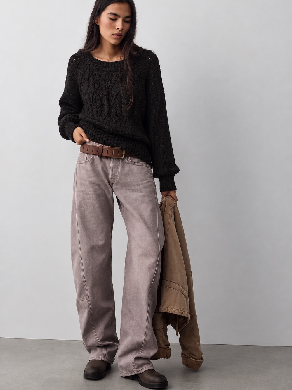 248. Chaps Black Knit Cable-Accent Women's Sweater